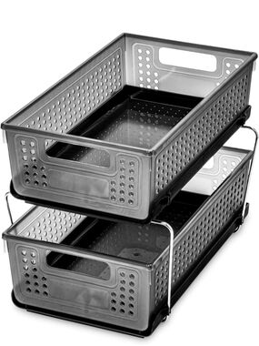 MADE SMART Stackable Two-Tier Desk Organizer Trays in Smoke Gray